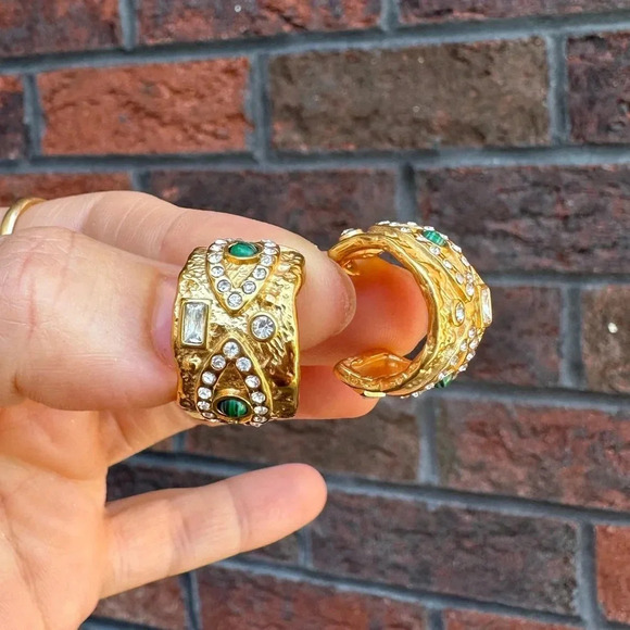 Baroque Malachite 18K Gold Stainless Steel Waterproof Eye Hoop Earrings - Picture 10 of 12